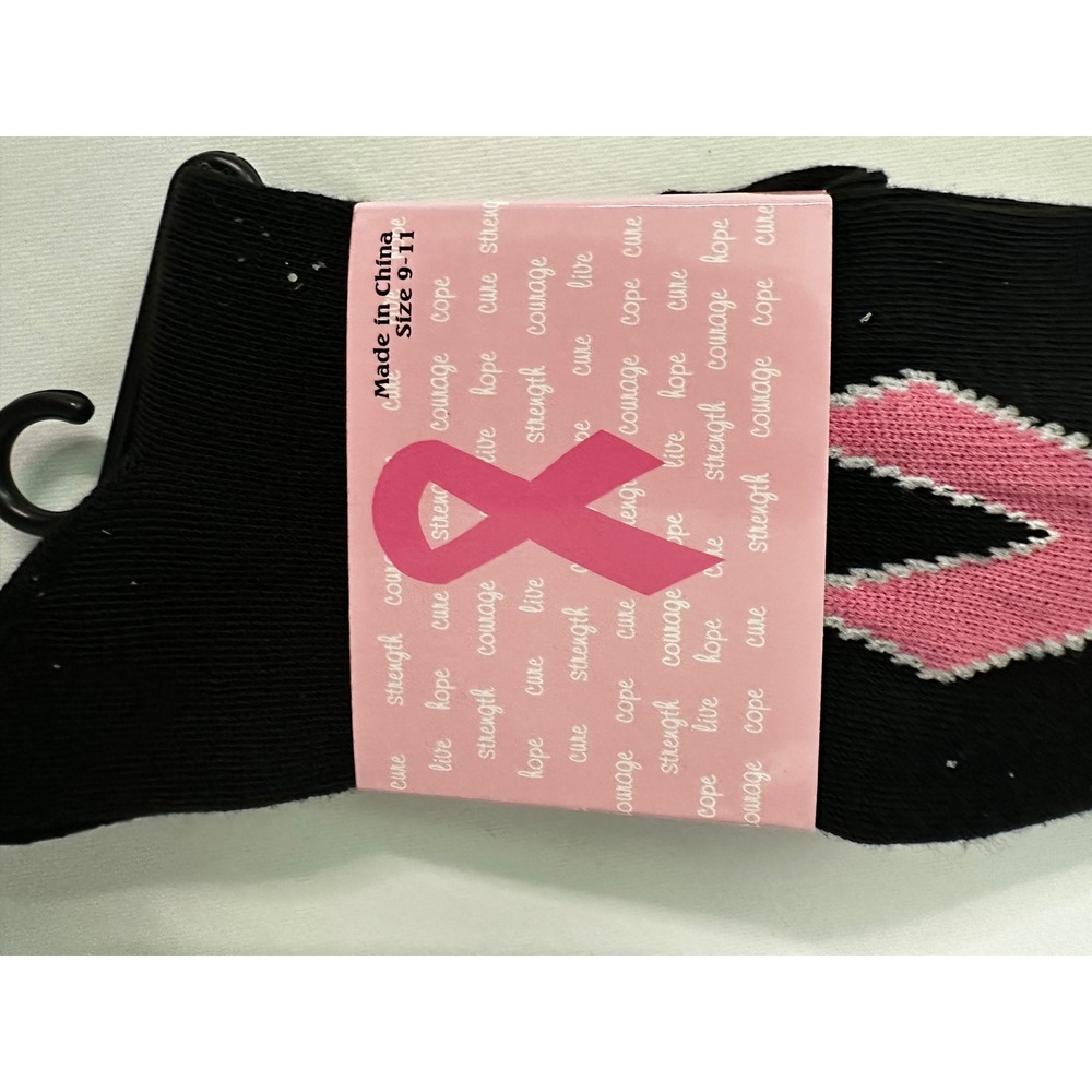 Breast Cancer Awareness Socks Cheerleader Heart Ribbon Black Pink Size 9-11 - Picture 10 of 11